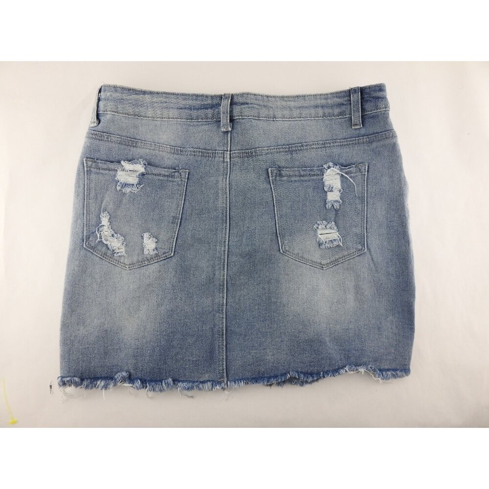 Gobles Denim Mini Skirt Light Wash Distressed Raw Hem High Rise Size Large - Picture 3 of 7